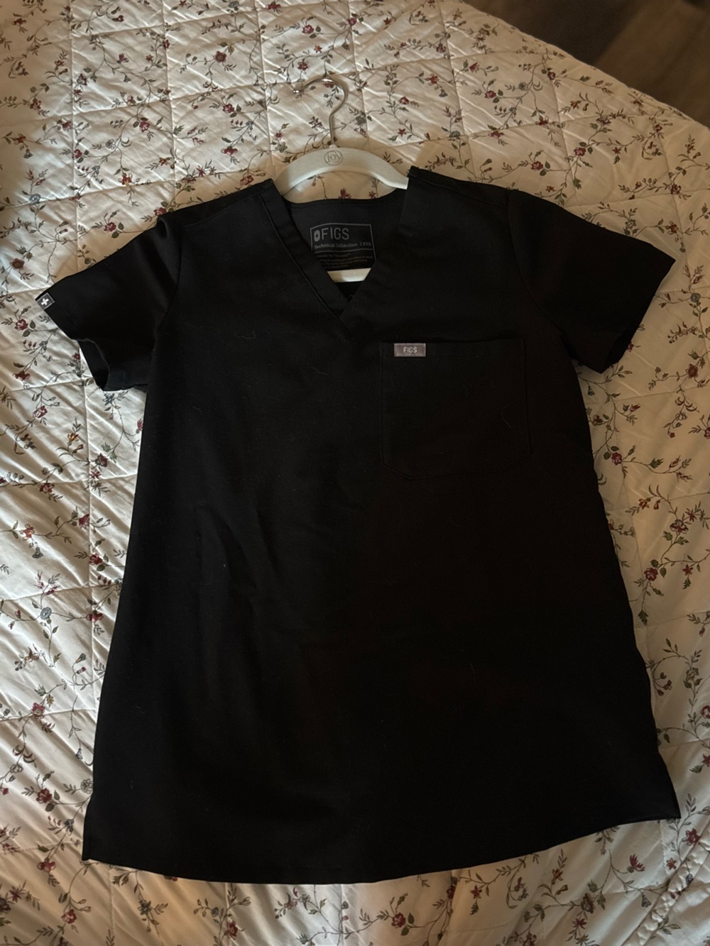 FIGS Black V-Neck Scrub Top with Chest Pocket